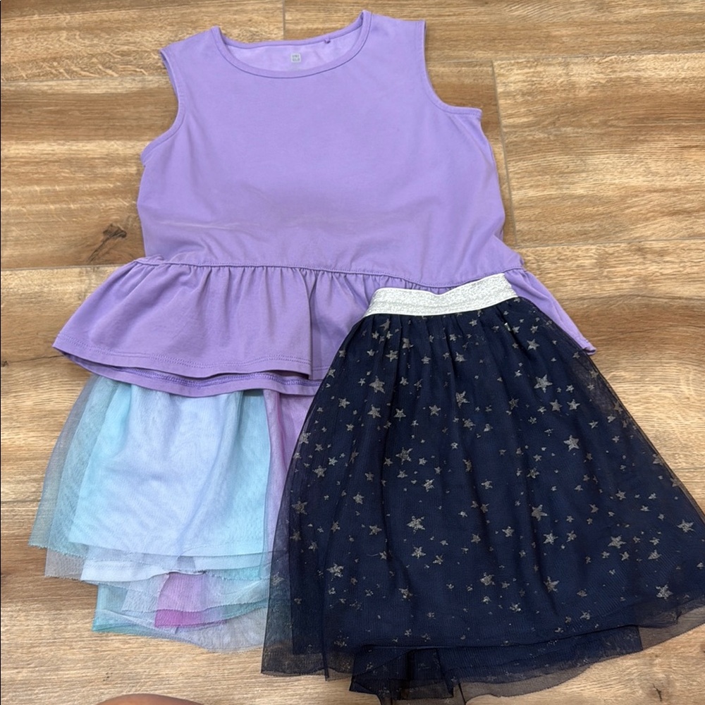 Uniqlo Purple Sleeveless Kids Top with Jumping Beans Tulle Skirt in Lavender